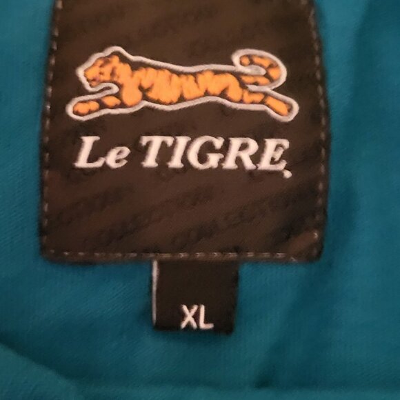 Vintage Le Tigre Collection T Shirt Mens XL Teal Pink Wave Short Sleeve Big Logo - Picture 10 of 10